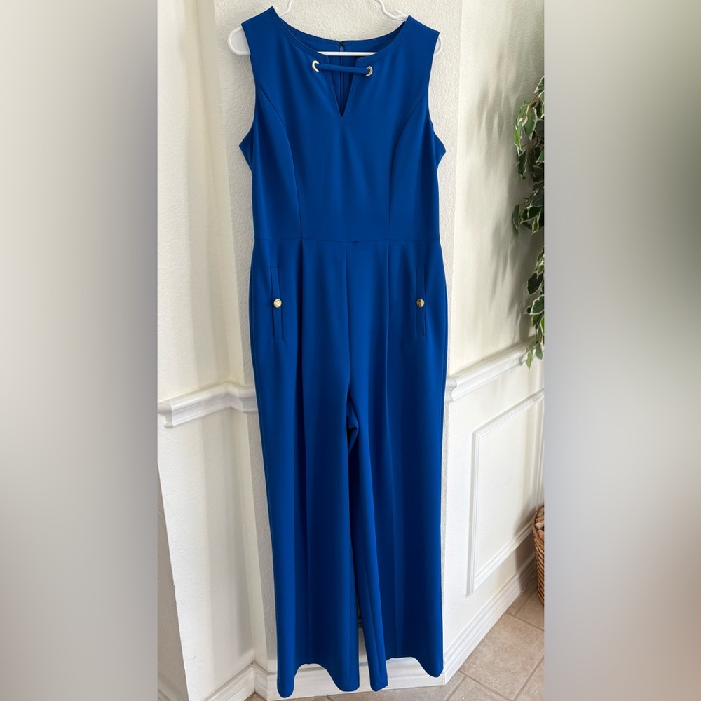 Chaps Royal Blue Sleeveless Jumpsuit - Picture 2 of 8